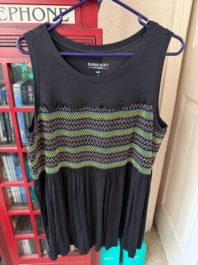 Torrid Black Tank Top with Multicolor Smocking